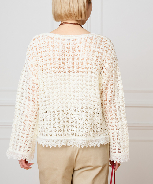 IENA LA BOUCLE（イエナラブークル）の「IENA LA BOUCLE パターンレース編みニット（ニット/セーター・レディース・ホワイト・FREE）」の5枚目の写真