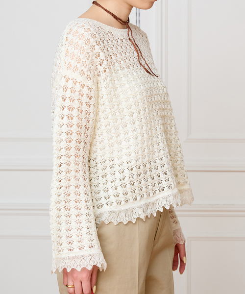 IENA LA BOUCLE（イエナラブークル）の「IENA LA BOUCLE パターンレース編みニット（ニット/セーター・レディース・ホワイト・FREE）」の6枚目の写真