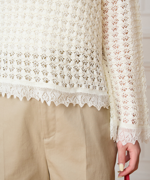 IENA LA BOUCLE（イエナラブークル）の「IENA LA BOUCLE パターンレース編みニット（ニット/セーター・レディース・ホワイト・FREE）」の8枚目の写真