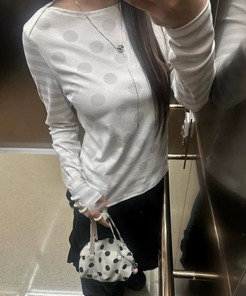 LADY LIKE(レディライク)の「ドットボーダー切替え長袖Tシャツ(Tシャツ/カットソー・レディース・ホワイト・M)」の2枚目の写真