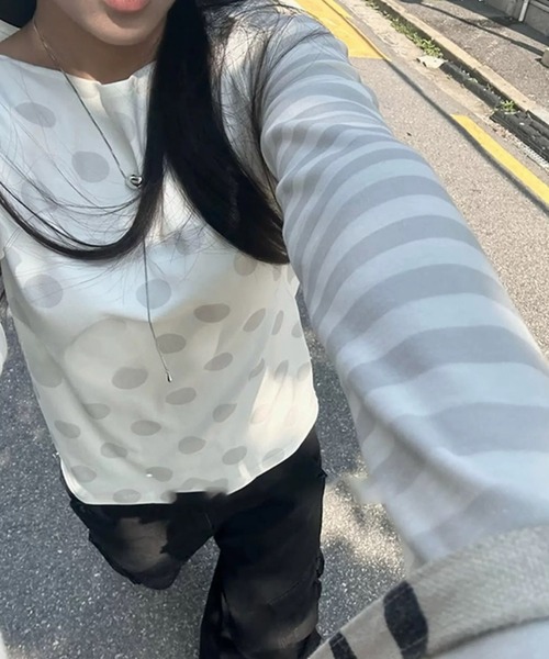 LADY LIKE(レディライク)の「ドットボーダー切替え長袖Tシャツ(Tシャツ/カットソー・レディース・ホワイト・M)」の3枚目の写真