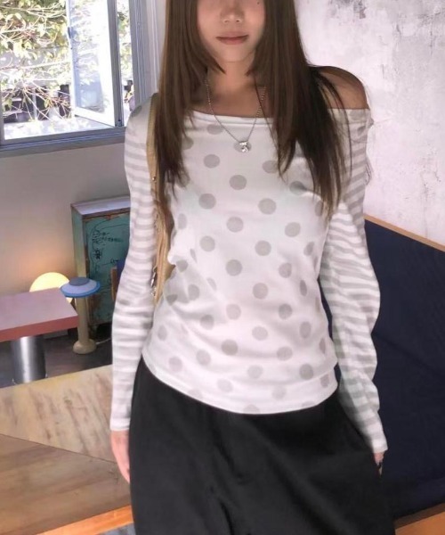 LADY LIKE(レディライク)の「ドットボーダー切替え長袖Tシャツ(Tシャツ/カットソー・レディース・ホワイト・M)」の6枚目の写真