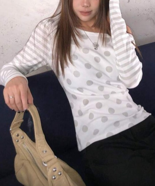 LADY LIKE(レディライク)の「ドットボーダー切替え長袖Tシャツ(Tシャツ/カットソー・レディース・ホワイト・M)」の7枚目の写真