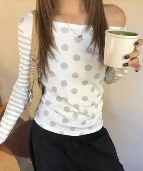 LADY LIKE(レディライク)の「ドットボーダー切替え長袖Tシャツ(Tシャツ/カットソー・レディース・ホワイト・M)」の8枚目の写真