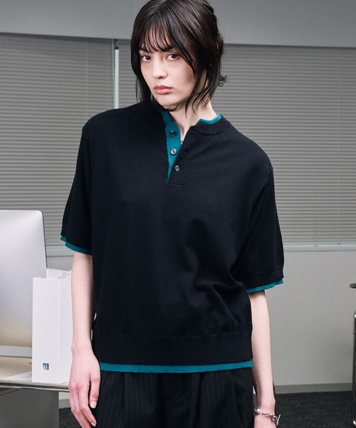 selle glant(セレグランテ)の「LAYERED STYLE HENRY NECK KNIT/レイヤードスタイルヘンリーネックニット(ニット/セーター・メンズ・ブラック系1/ブラック系/ブラック・SMALL/LARGE/MEDIUM)」の3枚目の写真