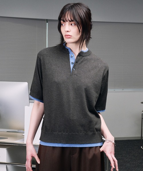 selle glant(セレグランテ)の「LAYERED STYLE HENRY NECK KNIT/レイヤードスタイルヘンリーネックニット(ニット/セーター・メンズ・ブラック系1/ブラック系/ブラック・SMALL/LARGE/MEDIUM)」の4枚目の写真