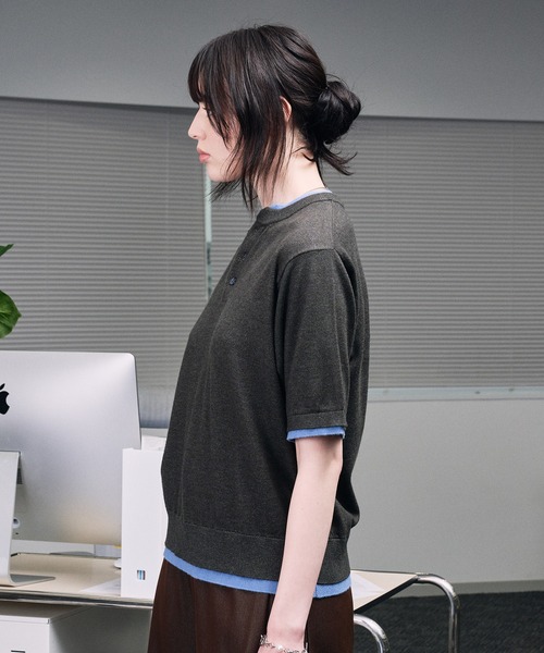 selle glant(セレグランテ)の「LAYERED STYLE HENRY NECK KNIT/レイヤードスタイルヘンリーネックニット(ニット/セーター・メンズ・ブラック系1/ブラック系/ブラック・SMALL/LARGE/MEDIUM)」の5枚目の写真