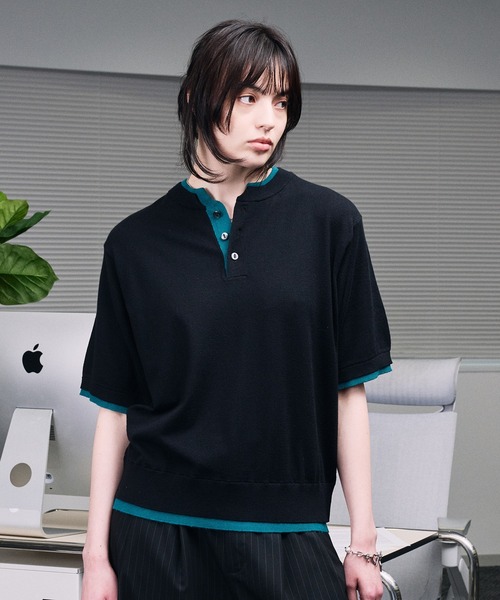 selle glant(セレグランテ)の「LAYERED STYLE HENRY NECK KNIT/レイヤードスタイルヘンリーネックニット(ニット/セーター・メンズ・ブラック系1/ブラック系/ブラック・SMALL/LARGE/MEDIUM)」の15枚目の写真