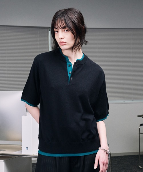 selle glant(セレグランテ)の「LAYERED STYLE HENRY NECK KNIT/レイヤードスタイルヘンリーネックニット(ニット/セーター・メンズ・ブラック系1/ブラック系/ブラック・SMALL/LARGE/MEDIUM)」の16枚目の写真
