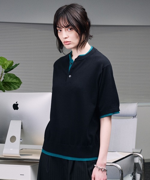 selle glant(セレグランテ)の「LAYERED STYLE HENRY NECK KNIT/レイヤードスタイルヘンリーネックニット(ニット/セーター・メンズ・ブラック系1/ブラック系/ブラック・SMALL/LARGE/MEDIUM)」の18枚目の写真