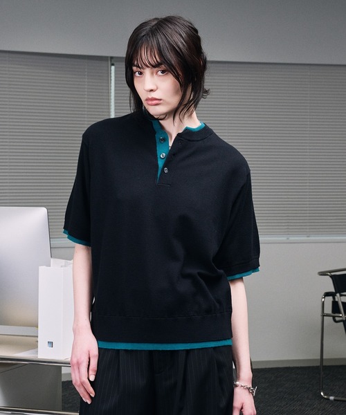 selle glant(セレグランテ)の「LAYERED STYLE HENRY NECK KNIT/レイヤードスタイルヘンリーネックニット(ニット/セーター・メンズ・ブラック系1/ブラック系/ブラック・SMALL/LARGE/MEDIUM)」の14枚目の写真