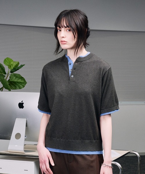 selle glant(セレグランテ)の「LAYERED STYLE HENRY NECK KNIT/レイヤードスタイルヘンリーネックニット(ニット/セーター・メンズ・ブラック系1/ブラック系/ブラック・SMALL/LARGE/MEDIUM)」の17枚目の写真