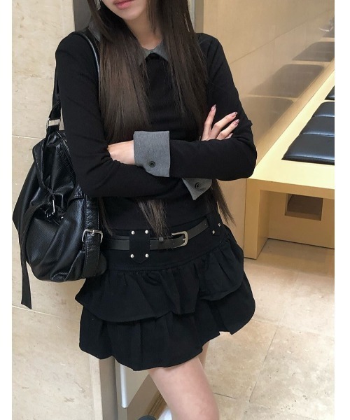 anyonemore(エニワンモア)の「ティアードフリルミニスカート+ベルトセット(スカート・レディース・ブラック・LARGE/MEDIUM/SMALL)」の3枚目の写真