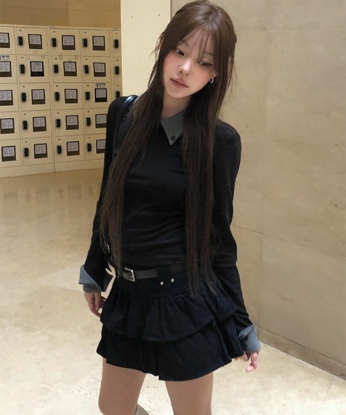 anyonemore(エニワンモア)の「ティアードフリルミニスカート+ベルトセット(スカート・レディース・ブラック・LARGE/MEDIUM/SMALL)」の5枚目の写真