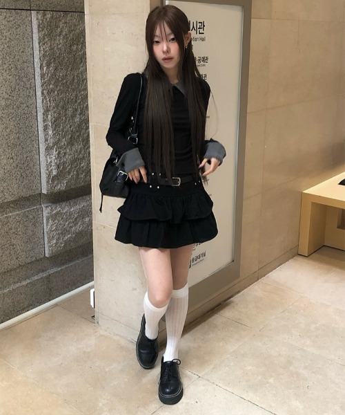 anyonemore(エニワンモア)の「ティアードフリルミニスカート+ベルトセット(スカート・レディース・ブラック・LARGE/MEDIUM/SMALL)」の8枚目の写真