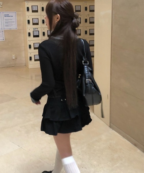 anyonemore(エニワンモア)の「ティアードフリルミニスカート+ベルトセット(スカート・レディース・ブラック・LARGE/MEDIUM/SMALL)」の7枚目の写真