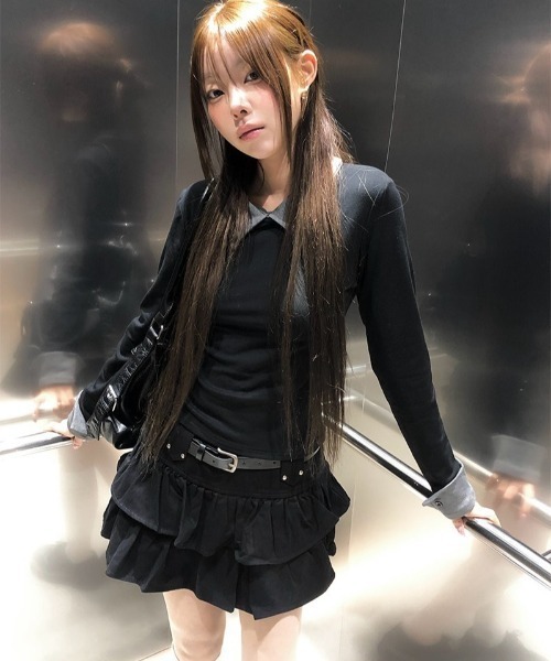anyonemore(エニワンモア)の「ティアードフリルミニスカート+ベルトセット(スカート・レディース・ブラック・LARGE/MEDIUM/SMALL)」の13枚目の写真