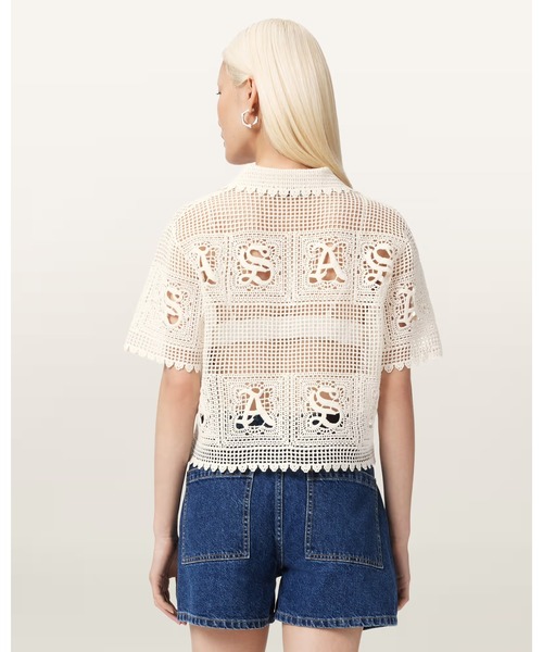ALLSAINTS(オールセインツ)の「KYRA CROCHET CROPPED POLO | KYRA クロシェ クロップド ポロ(ポロシャツ・レディース・ホワイト・XS/S/M)」の5枚目の写真