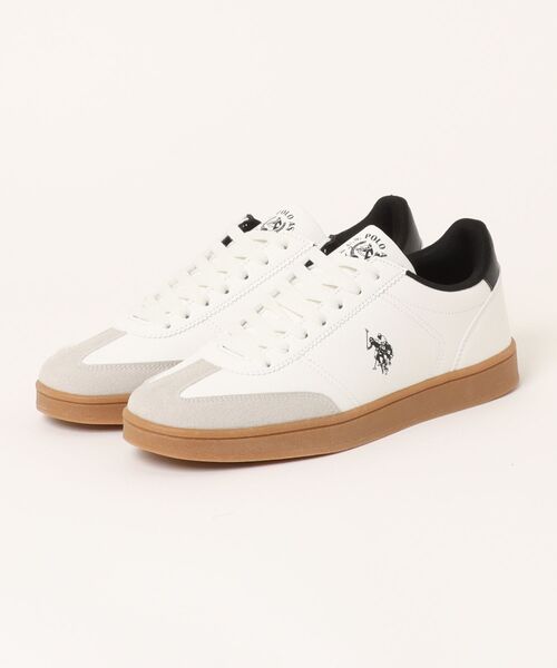 U.S. POLO ASSN.(ユーエスポロアッスン)の「【U.S. POLO ASSN./ユーエスポロアッスン】ジャーマンスニーカー ブランドロゴ ローカット PUレザー シンプル きれいめ カジュアル 通勤 通学(スニーカー・メンズ・ネイビー/ベージュ/ホワイト・27cm/28cm/25cm/26cm/26.5cm/25.5cm)」の1枚目の写真
