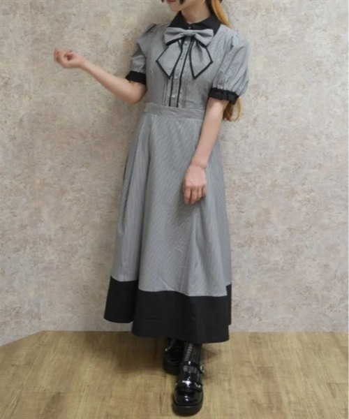 axes femme(アクシーズファム)の「ストライプ切替シャツOP(ワンピース・レディース・サックスブルー/ブラック/ピンク・FREE)」の2枚目の写真