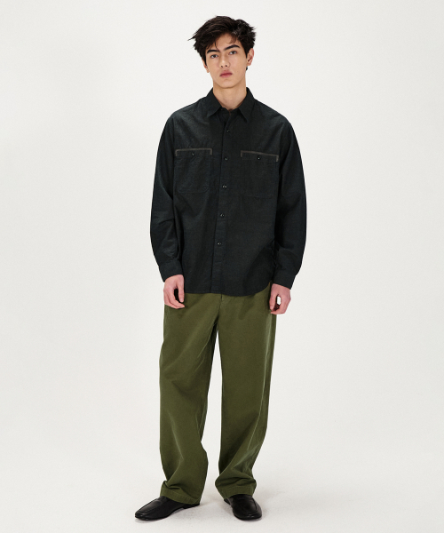 SHIRTER(シャーター)の「LEATHER TRIM LINEN BLEND SHIRT (BLACK)(シャツ/ブラウス・メンズ・その他・LARGE/MEDIUM/SMALL)」の4枚目の写真