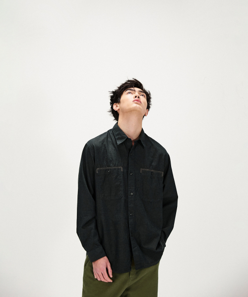 SHIRTER(シャーター)の「LEATHER TRIM LINEN BLEND SHIRT (BLACK)(シャツ/ブラウス・メンズ・その他・LARGE/MEDIUM/SMALL)」の7枚目の写真