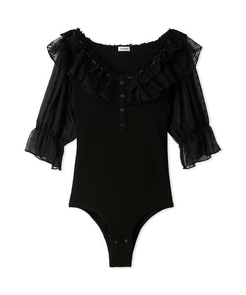 LILY BROWN（リリーブラウン）の「【LILY BROWN Lingerie】レーシーパフスリーブボディスーツ（その他アンダーウェア/インナー・レディース・ブラック/ホワイト・F）」の2枚目の写真