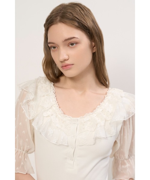 LILY BROWN（リリーブラウン）の「【LILY BROWN Lingerie】レーシーパフスリーブボディスーツ（その他アンダーウェア/インナー・レディース・ブラック/ホワイト・F）」の3枚目の写真