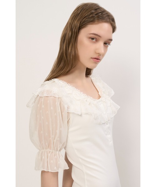 LILY BROWN（リリーブラウン）の「【LILY BROWN Lingerie】レーシーパフスリーブボディスーツ（その他アンダーウェア/インナー・レディース・ブラック/ホワイト・F）」の6枚目の写真