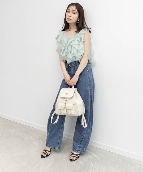 RANDA(ランダ)の「フラップデザインリュックバッグ(バックパック/リュック・レディース・アイボリー/ブラック/ピンク・FREE)」の6枚目の写真