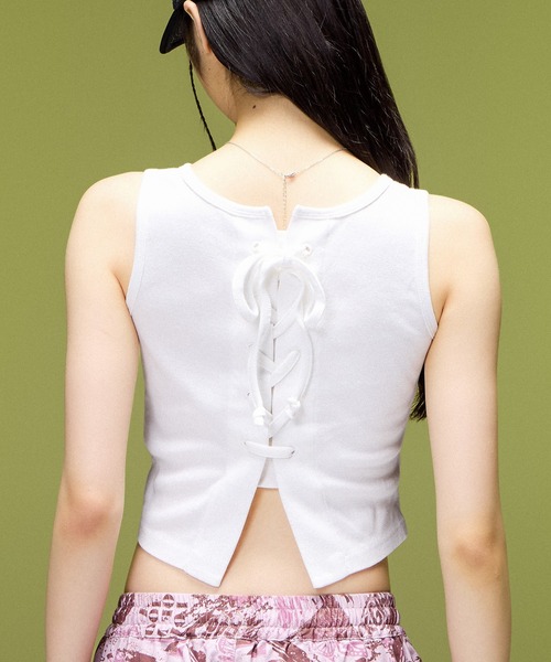 X-girl（エックスガール）の「2WAY LACE UP TANK TOP（タンクトップ・レディース・ホワイト/ブラック/ブラウン・ONE SIZE）」の5枚目の写真