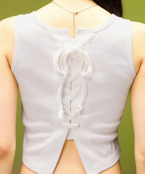 X-girl（エックスガール）の「2WAY LACE UP TANK TOP（タンクトップ・レディース・ホワイト/ブラック/ブラウン・ONE SIZE）」の6枚目の写真