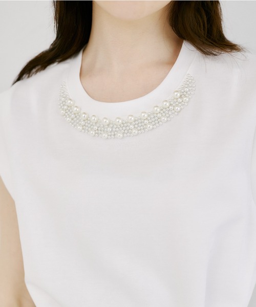 tocco closet(トッコ クローゼット)の「【ZOZO限定】ネックパール装飾ダブルスリーブノースリトップス(Tシャツ/カットソー・レディース・ブラック/ホワイト・M)」の7枚目の写真