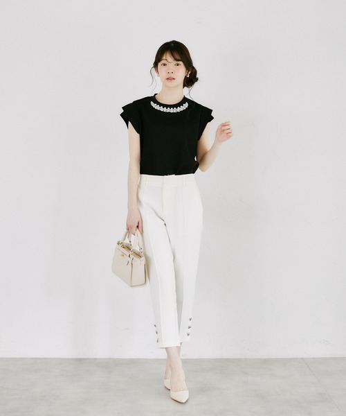 tocco closet(トッコ クローゼット)の「【ZOZO限定】ネックパール装飾ダブルスリーブノースリトップス(Tシャツ/カットソー・レディース・ブラック/ホワイト・M)」の9枚目の写真