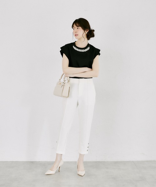 tocco closet(トッコ クローゼット)の「【ZOZO限定】ネックパール装飾ダブルスリーブノースリトップス(Tシャツ/カットソー・レディース・ブラック/ホワイト・M)」の10枚目の写真