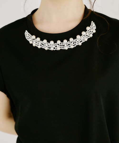 tocco closet(トッコ クローゼット)の「【ZOZO限定】ネックパール装飾ダブルスリーブノースリトップス(Tシャツ/カットソー・レディース・ブラック/ホワイト・M)」の14枚目の写真