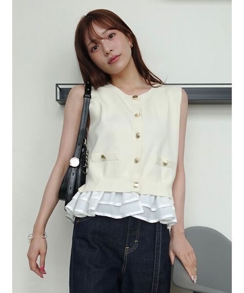LAGUNAMOON(ラグナムーン)の「ノースリドッキングニット 【夏服】 【オフィスカジュアル】(ニット/セーター・レディース・アイボリー/ブルー/ネイビー・FREE)」の1枚目の写真