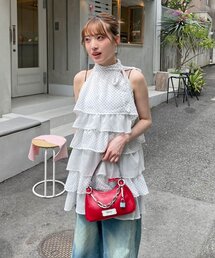 セール】【長袖/半袖展開】ネクタイ付きティアードチュニックシャツ 