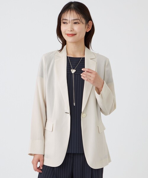 TRANS WORK（トランスワーク）の「【防しわ(着用じわ)・ウォッシャブル】アセテートオーガンジージャケット（テーラードジャケット・レディース・ベージュ/チャコールグレー・38/40）」の14枚目の写真