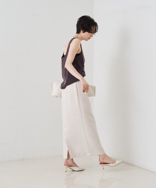 Rouge vif(ルージュヴィフ)の「【セットアップ対応】麻調ダブルクロススカート/ウエストゴム(スカート・レディース・アイボリー/ブラック・36/38)」の21枚目の写真