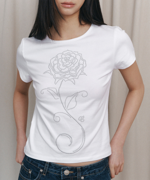 CURETTY(キュリティ)の「C ROSE HOTFIX SLIM T-SHIRT_WHITE(Tシャツ/カットソー・レディース・ホワイト・SMALL)」の1枚目の写真