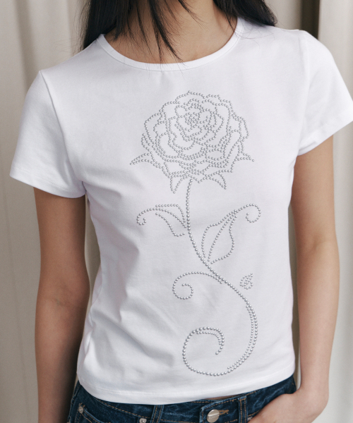 CURETTY(キュリティ)の「C ROSE HOTFIX SLIM T-SHIRT_WHITE(Tシャツ/カットソー・レディース・ホワイト・SMALL)」の2枚目の写真