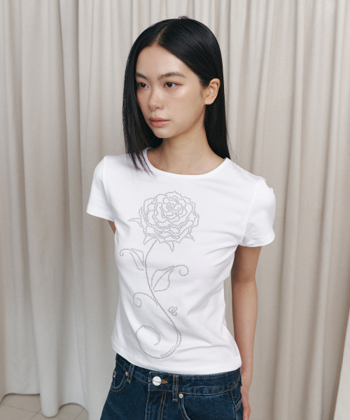 CURETTY(キュリティ)の「C ROSE HOTFIX SLIM T-SHIRT_WHITE(Tシャツ/カットソー・レディース・ホワイト・SMALL)」の3枚目の写真