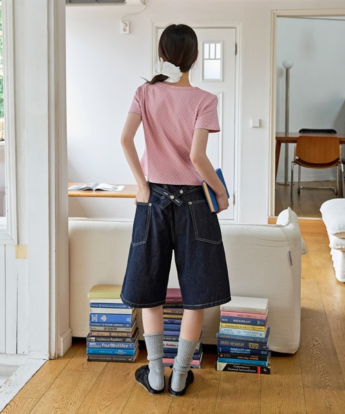 UNE MANSION（ユヌマンション）の「【UNE ORIGINAL】ユニークフロント切り替えシャーリングドット半袖Tシャツカットソー（Tシャツ/カットソー・レディース・グレー/ピンク/アイボリー/ブラック・FREE）」の21枚目の写真