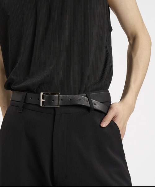 NO ID.(ノーアイディ)の「【NO ID.】Irregular Square Buckle Leather Belt / イレギュラー スクエア バックル レザー ベルト(ベルト・メンズ・ブラック・ONE SIZE)」の8枚目の写真
