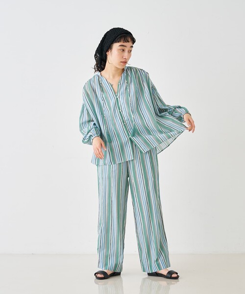 collex（コレックス）の「ブロックプリント ユラギ ストライプブラウス（シャツ/ブラウス・レディース・セージグリーン/ダークブラウン・フリー）」の12枚目の写真