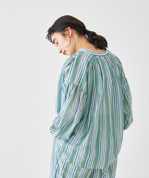 collex（コレックス）の「ブロックプリント ユラギ ストライプブラウス（シャツ/ブラウス・レディース・セージグリーン/ダークブラウン・フリー）」の16枚目の写真