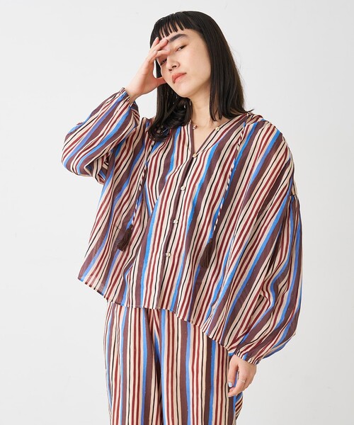 collex（コレックス）の「ブロックプリント ユラギ ストライプブラウス（シャツ/ブラウス・レディース・セージグリーン/ダークブラウン・フリー）」の20枚目の写真
