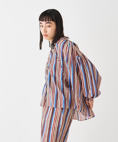 collex（コレックス）の「ブロックプリント ユラギ ストライプブラウス（シャツ/ブラウス・レディース・セージグリーン/ダークブラウン・フリー）」の22枚目の写真