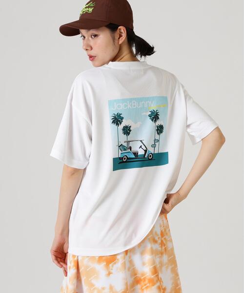 Jack Bunny!!(ジャックバニー)の「【Jack Bunny!!】PEバックメッシュ半袖プリントTシャツ(Tシャツ/カットソー・レディース・ホワイト/イエロー・SMALL/LARGE/MEDIUM)」の1枚目の写真